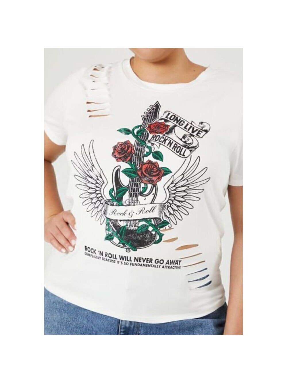 Forever 21+ - Julia Rock and Roll Slashed Tee (1X)
